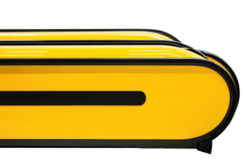 Bright yellow escalator section isolated on transparent background. Yellow escalator with black trim isolated on white background.