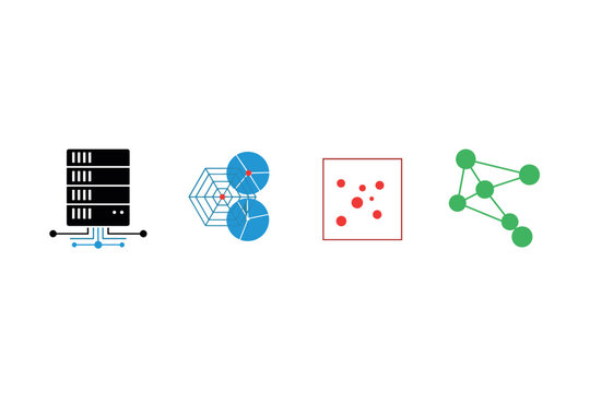 Data network and analytics icons for tech design projects