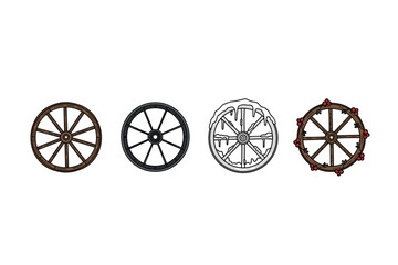 Fototapeta premium Traditional and decorative wagon wheels icons for historical design projects
