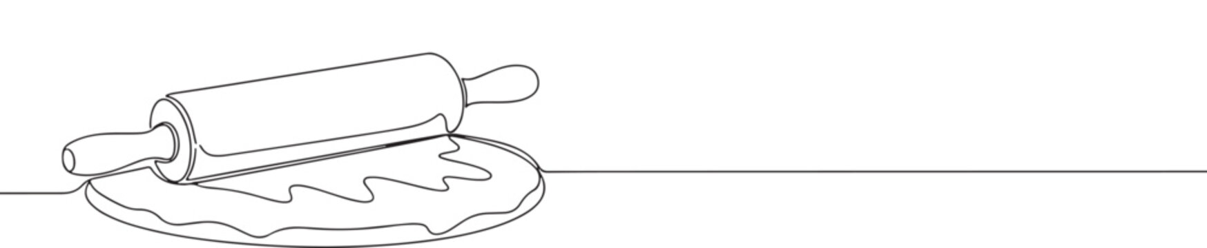 rolling pin on dough, continuous line art clip art preview