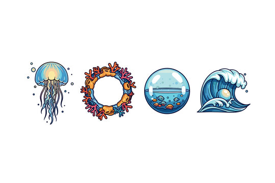 Ocean life and aquatic nature icons for design and branding