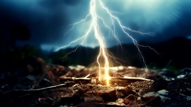 A closeup shot of a rocky terrain with a lit fire in the middle, surrounded by debris and twigs. The fire is surrounded by a thick layer of smoke and ash.