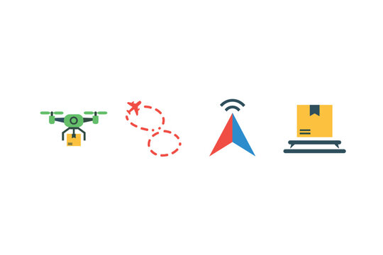 Drone delivery and navigation icons for logistics and technology apps