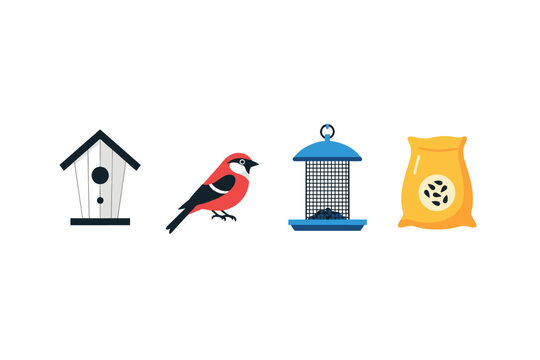 Birdwatching essentials icons for nature and wildlife enthusiasts
