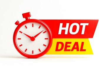 Red alarm clock with a hot deal banner indicating a limited time sale and urgent offer