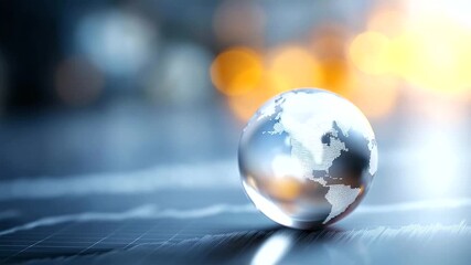 Glass globe with world map defocused financial chart, faceless business technology, data visualization detail, blurred transparent background, global economy concept, digital inter - Powered by Adobe