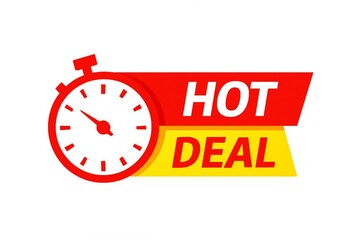 Obraz premium Urgent hot deal countdown timer with clock icon and red and yellow banner for sales and promotions