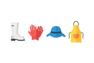 Gardening and farm work essentials icons for outdoor safety and comfort