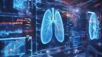 Holographic lung scan display in a futuristic healthcare system