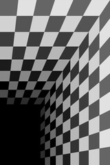 Surreal chess background and hole. optical illusion, vector illustratio