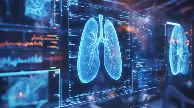 Holographic lung scan display in a futuristic healthcare system