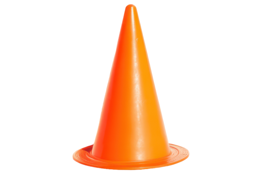 Bright orange traffic cone isolated on transparent background. Orange traffic cone isolated on white background. - Powered by Adobe