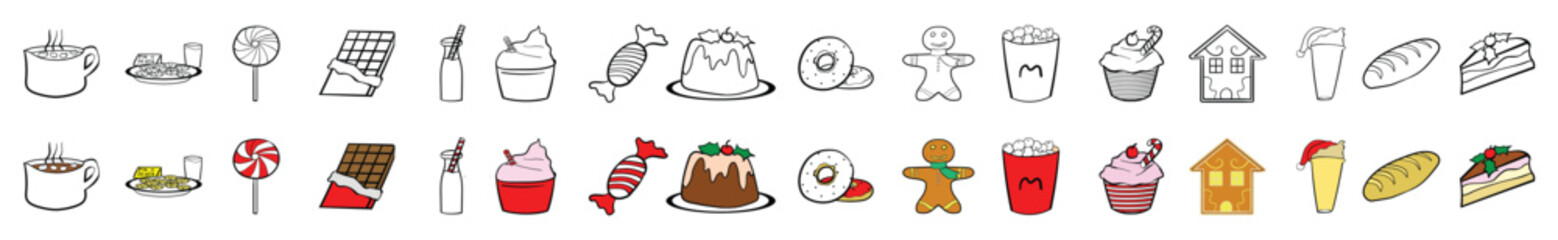 Christmas Sweet Treats Icon Set | Flat Minimalist Holiday Dessert and Candy Vector Collection