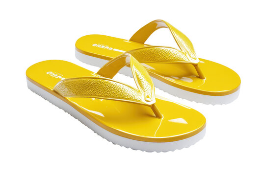 Pair of yellow flip flops isolated on transparent background. Yellow flip flops isolated on white background. - Powered by Adobe