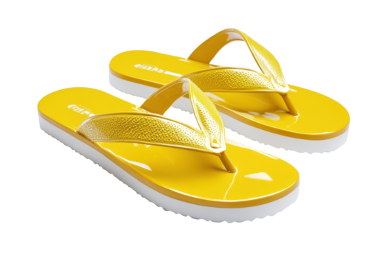 Pair of yellow flip flops isolated on transparent background. Yellow flip flops isolated on white background.