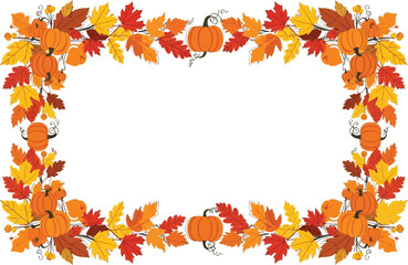 Autumn leaves and pumpkins frame for thanksgiving