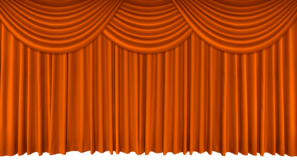 Orange stage curtain with long top edge PNG transparent.