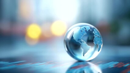 Glass globe with world map defocused financial chart, faceless business technology, data visualization detail, blurred transparent background, global economy concept, digital inter - Powered by Adobe