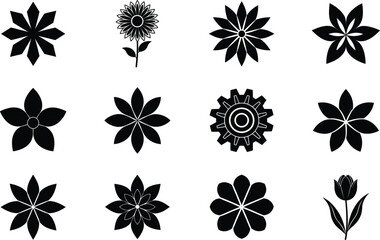 Obraz premium Floral Icon Set Black Flower Silhouette Collection for Decorative and Botanical Design