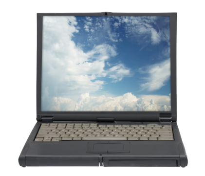 Laptop with Sky Reflection on Screen