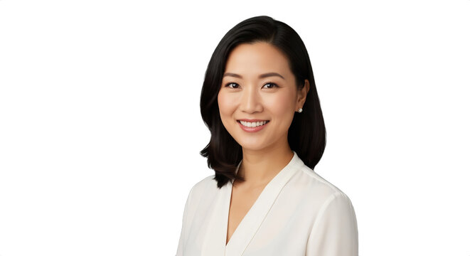 Smiling East Asian Feng Shui consultant (33-38) advises on holiday decor, isolated on transparent background. Ideal for wellness, home design, seasonal guides, business branding,