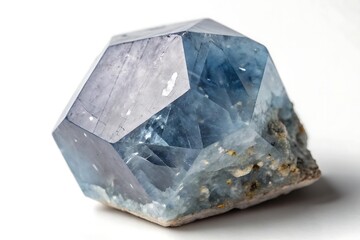 A blue corundum crystal with hexagonal shape on white