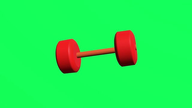 4K motion graphic 3D animation of barbel icon rotating on chroma key green screen background.