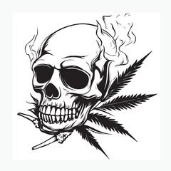 illustration of a skull with marijuana leaves