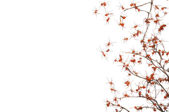 Autumn branches with red ant isolated on transparent background. Ants isolated on white background.
