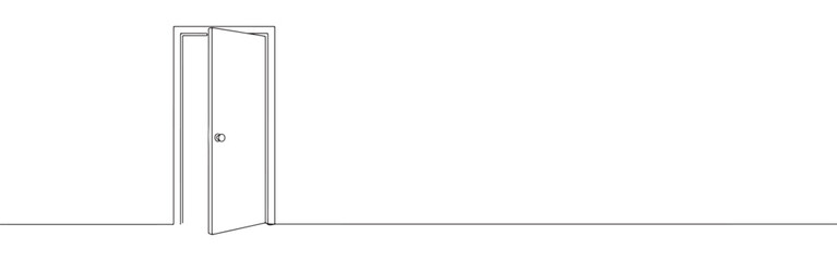 Continuous one line drawing of an open door. Concept of new opportunities, entry and exit