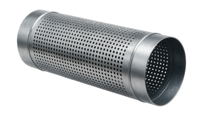 Galvanized steel duct with perforations for noise reduction in office spaces.