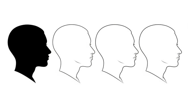 Head silhouette vector illustration showing fade effect outline of a human head isolated on white background