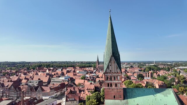 Panoramic elevated view of the old town of Luneburg in Germany