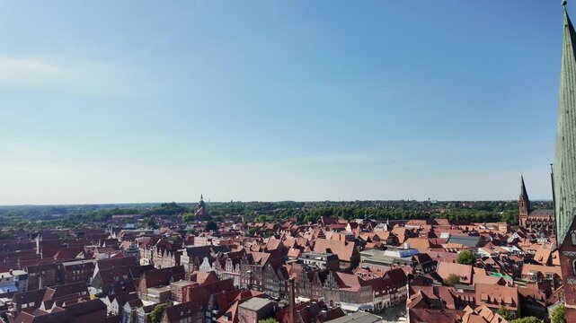 Panoramic elevated view of the old town of Luneburg in Germany