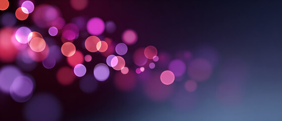 Abstract bokeh background with soft glowing pink and purple circles on dark gradient backdrop, creating dreamy and vibrant light effects