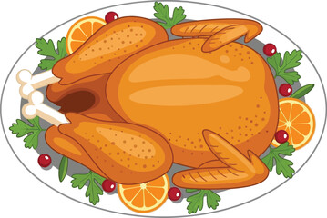 Roasted turkey on a plate, thanksgiving dinner