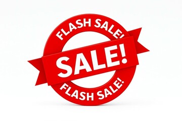 Bright red circular flash sale badge with a bold white sale text overlay and ribbon accents