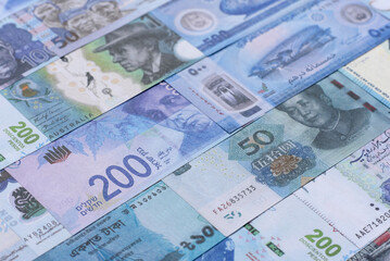 Money background, currency, paper banknotes from different countries. Money cash currency, blue