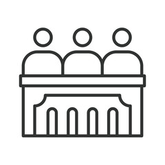 Jury icon in line design. jury, jurors, panel, deliberation, courtroom, trial team, verdict group, decision making on white background vector. Jury editable stroke icon - AI generated
