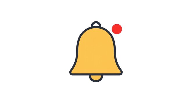 Gold bell icon with a red notification mark, cartoon style
