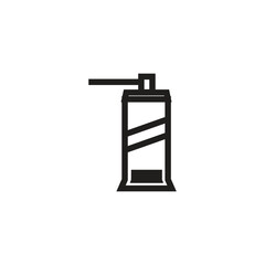 An illustration of a spray paint can with a nozzle and graphic stripes