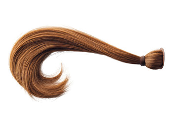 Brown hair ponytail tied with elastic isolated on transparent background. Brown ponytail hair attachment isolated on white background.