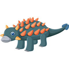 Cartoon Ankylosaurus Dinosaur With Orange Spikes On Its Back Standing On A Transparent Background