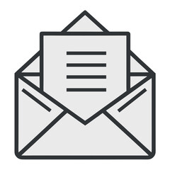 Open Envelope with Letter Vector Icon, Minimal Mail Message Outline, Isolated on White Background