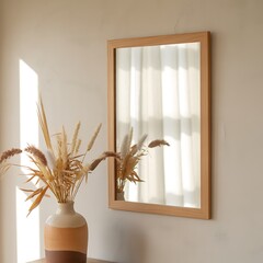 Minimalist Interior with Dried Flowers and Mirror