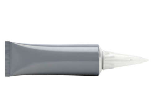 Gray squeeze tube with white applicator tip isolated on transparent background