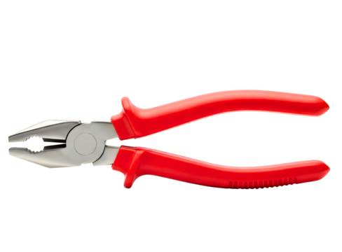 Red handled combination pliers isolated on transparent background