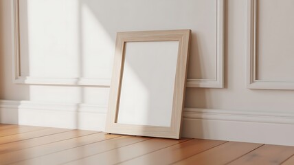 Minimalist Wooden Frame Leaning Against a Wall with Sunlight
