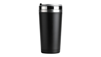 A black steel water bottle isolated on a white background, perfect for staying hydrated on the go, durable, and eco-friendly.