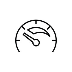 Black outline of a speedometer icon It has a curved dial a needle and markings